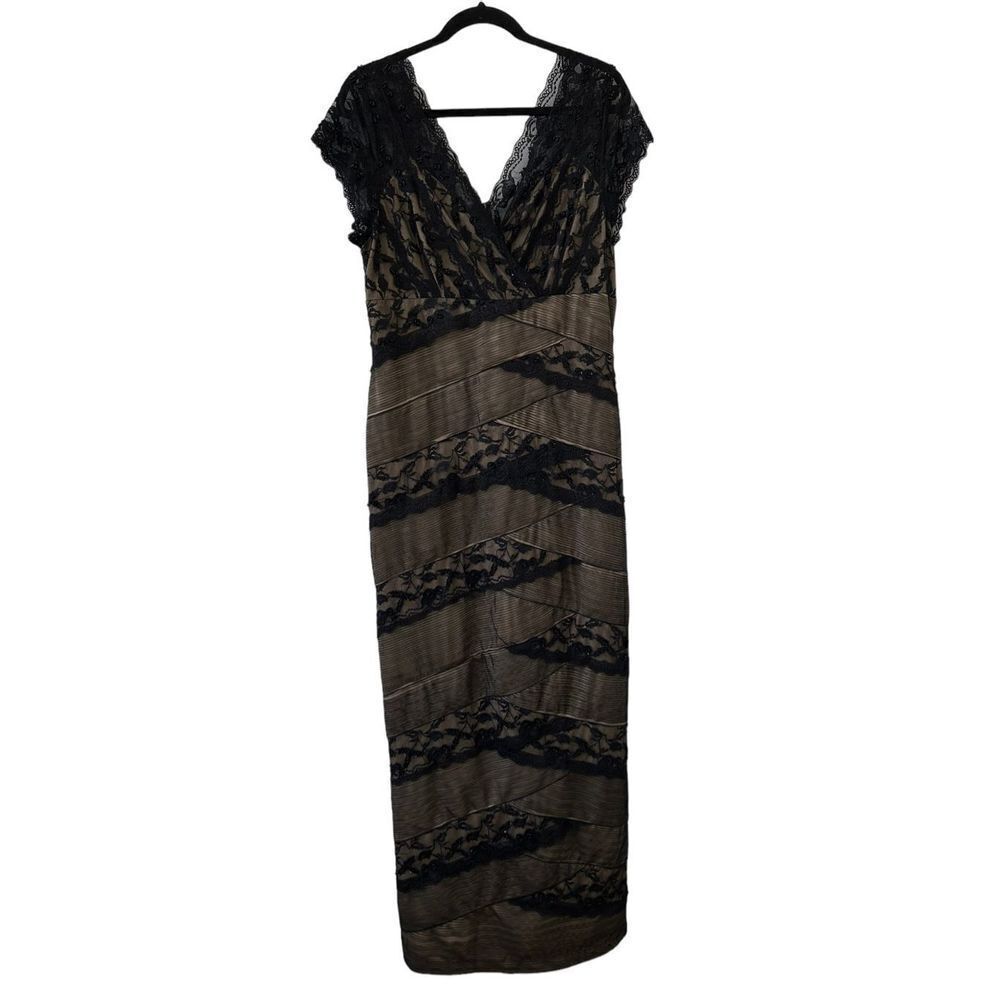 Marina Gown Maxi Dress Floral Lace Embellished Cocktail Black Women's Size 16
